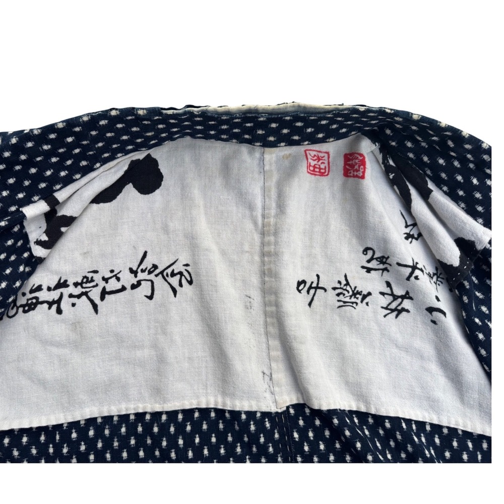 Vintage Japanese Indigo White Dotted‎ Kimono Jacket Haori Relaxed Fit Tie Front - Picture 8 of 11